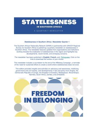 Statelessness in Southern Africa Quarterly Newsletter: Q1 2023